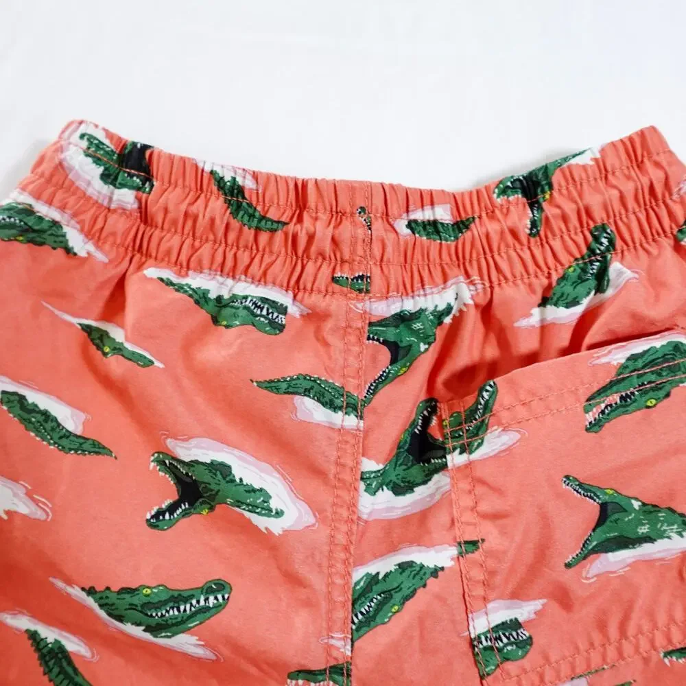 Old Navy Boys Alligator Swim Trunks Size M 8 Coral Orange Novelty Print‎